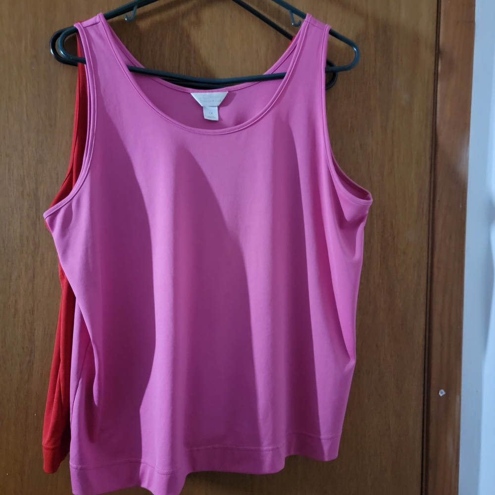 CJ Banks Set Of 2 Pink and Red Silky Tank Tops Size 1X EUC - Picture 2 of 7